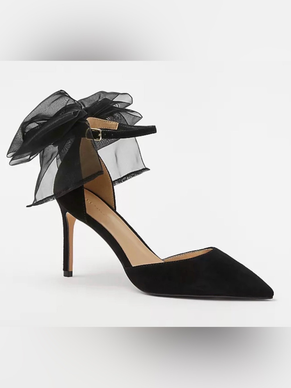 NEW ANN TAYLOR BLACK ORGANZA BOW SUEDE PUMPS HIGH HEELS SHOES SZ 10